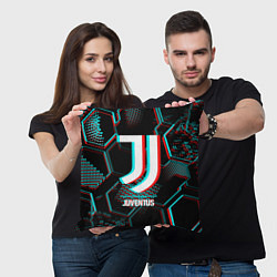 Подушка квадратная Juventus FC в стиле glitch на темном фоне, цвет: 3D-принт — фото 2