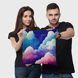 Подушка квадратная Розово-голубые акварельные облака, цвет: 3D-принт — фото 2