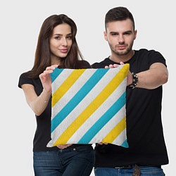 Подушка квадратная Желтые и синие полосы, цвет: 3D-принт — фото 2