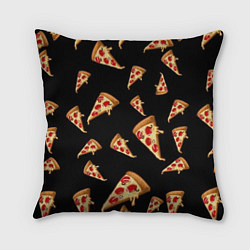Подушка квадратная Куски пиццы на черном фоне, цвет: 3D-принт
