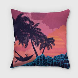 Подушка квадратная Человек отдыхает в гамаке под пальмами, цвет: 3D-принт