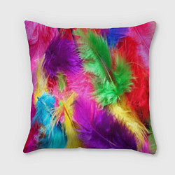 Подушка квадратная Яркие разноцветные перья, цвет: 3D-принт