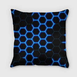 Подушка квадратная Соты на синем неоновом фоне, цвет: 3D-принт