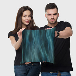 Подушка квадратная Прерывистый абстрактный синий дым во тьме, цвет: 3D-принт — фото 2