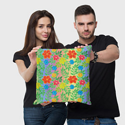 Подушка квадратная Яркий цветочный узор на радужном фоне, цвет: 3D-принт — фото 2