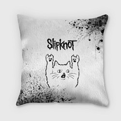 Подушка квадратная Slipknot рок кот на светлом фоне, цвет: 3D-принт