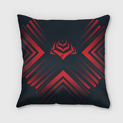 Подушка квадратная Красный символ Warframe на темном фоне со стрелкам, цвет: 3D-принт