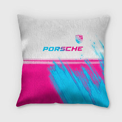 Подушка квадратная Porsche neon gradient style: символ сверху, цвет: 3D-принт