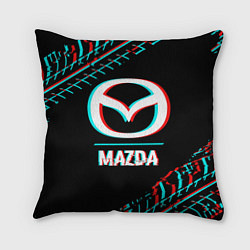 Подушка квадратная Значок Mazda в стиле glitch на темном фоне, цвет: 3D-принт