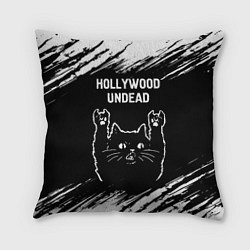 Подушка квадратная Группа Hollywood Undead и рок кот, цвет: 3D-принт