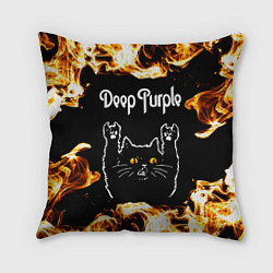 Подушка квадратная Deep Purple рок кот и огонь, цвет: 3D-принт