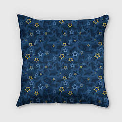 Подушка квадратная Желтые и синие звезды на синем фоне, цвет: 3D-принт