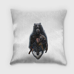 Подушка квадратная Кратос медведь и Атрей волк GoW Ragnarok, цвет: 3D-принт