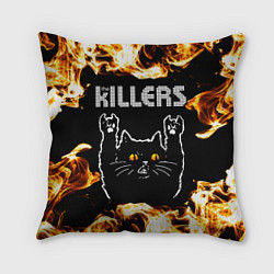 Подушка квадратная The Killers рок кот и огонь, цвет: 3D-принт