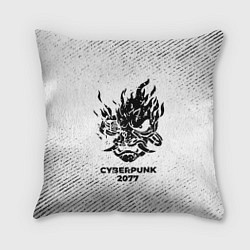 Подушка квадратная Cyberpunk 2077 с потертостями на светлом фоне, цвет: 3D-принт