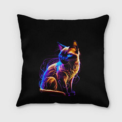 Подушка квадратная Неоновый сиамский котёнок, цвет: 3D-принт