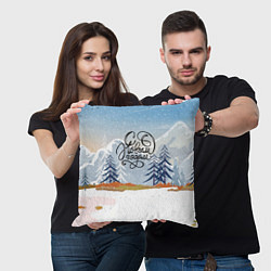 Подушка квадратная Зимние горы - с новым годом!, цвет: 3D-принт — фото 2