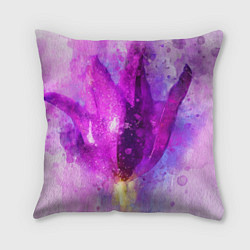 Подушка квадратная Сиреневый цветок акварелью, цвет: 3D-принт