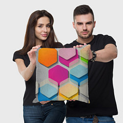 Подушка квадратная Абстрактные разноцветные геометрические фигуры, цвет: 3D-принт — фото 2