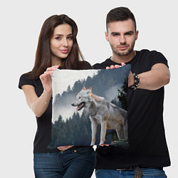 Подушка квадратная Волк на фоне леса, цвет: 3D-принт — фото 2