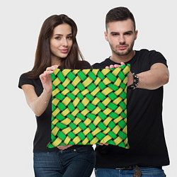 Подушка квадратная Жёлто-зелёная плетёнка - оптическая иллюзия, цвет: 3D-принт — фото 2