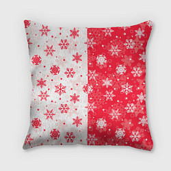 Подушка квадратная Снежинки красно-белые, цвет: 3D-принт