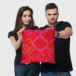 Подушка квадратная Красные абстрактные геометрические ромбы, цвет: 3D-принт — фото 2