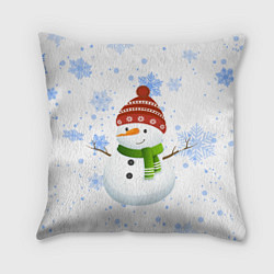 Подушка квадратная Снеговик со снежинками, цвет: 3D-принт