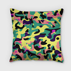 Подушка квадратная Неоновый камуфляж, цвет: 3D-принт