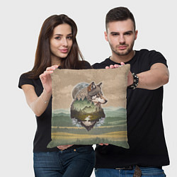 Подушка квадратная Портрет волка в технике двойной экспозиции, цвет: 3D-принт — фото 2