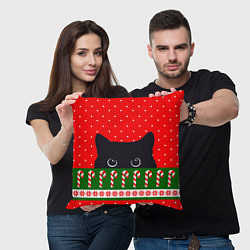 Подушка квадратная Котик: новогодний свитер, цвет: 3D-принт — фото 2