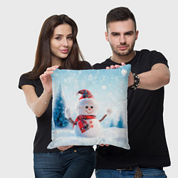 Подушка квадратная Милый снеговик, цвет: 3D-принт — фото 2