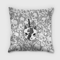 Подушка квадратная ЧБ Кицунэ, цвет: 3D-принт