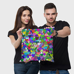 Подушка квадратная Орнамент из разноцветных сердечек - валентинка, цвет: 3D-принт — фото 2