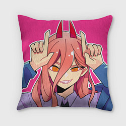 Подушка квадратная Пауэр с рожками - человек-бензопила, цвет: 3D-принт