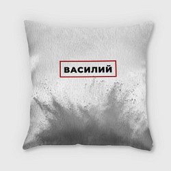 Подушка квадратная Василий - в красной рамке на светлом, цвет: 3D-принт
