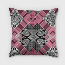 Подушка квадратная Геометрический розово-черный с белым узор, цвет: 3D-принт