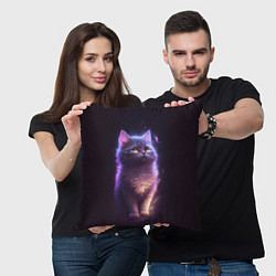 Подушка квадратная Неоновый котик и луна, цвет: 3D-принт — фото 2