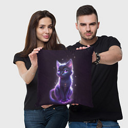 Подушка квадратная Неоновый котик и воздушный шарик, цвет: 3D-принт — фото 2