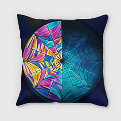 Подушка квадратная Уэнсдей - окно ночной витраж - текстура зерна, цвет: 3D-принт
