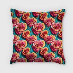 Подушка квадратная Паттерн с розами, цвет: 3D-принт