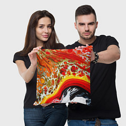 Подушка квадратная Брызги краски - красные, оранжевые разводы, цвет: 3D-принт — фото 2