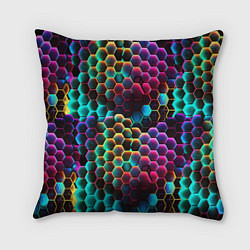 Подушка квадратная Неон и соты, цвет: 3D-принт