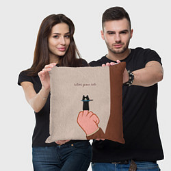 Подушка квадратная Котик с ножиком и средний палец - текстура холста, цвет: 3D-принт — фото 2