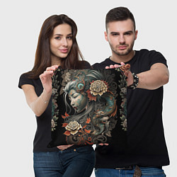 Подушка квадратная Японская девушка Irezumi, цвет: 3D-принт — фото 2