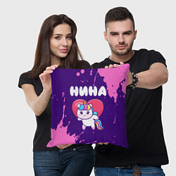 Подушка квадратная Нина единорог с сердечком, цвет: 3D-принт — фото 2