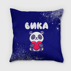 Подушка квадратная Вика панда с сердечком, цвет: 3D-принт