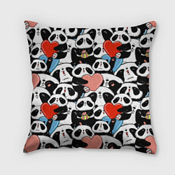 Подушка квадратная Панды с сердечками, цвет: 3D-принт