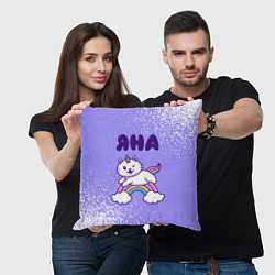 Подушка квадратная Яна кошка единорожка, цвет: 3D-принт — фото 2