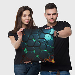 Подушка квадратная Плиты с зеленым неоновым светом, цвет: 3D-принт — фото 2